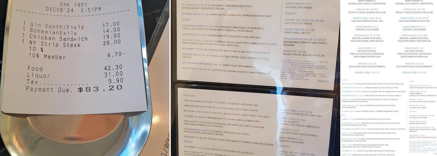 Amuse Restaurant VMFA Menu