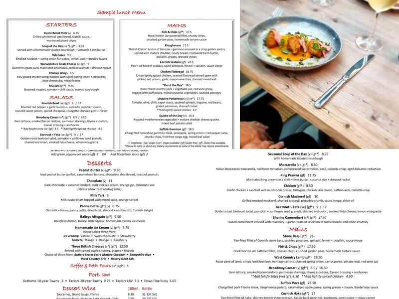 Tattersall's Brasserie, Broadway Menu