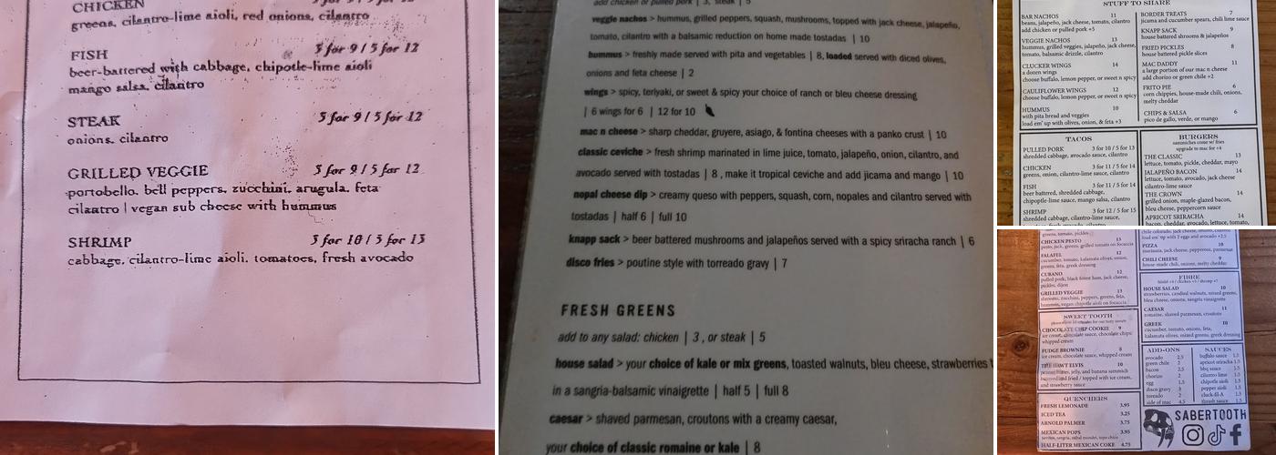Sabertooth Food Co. Menu