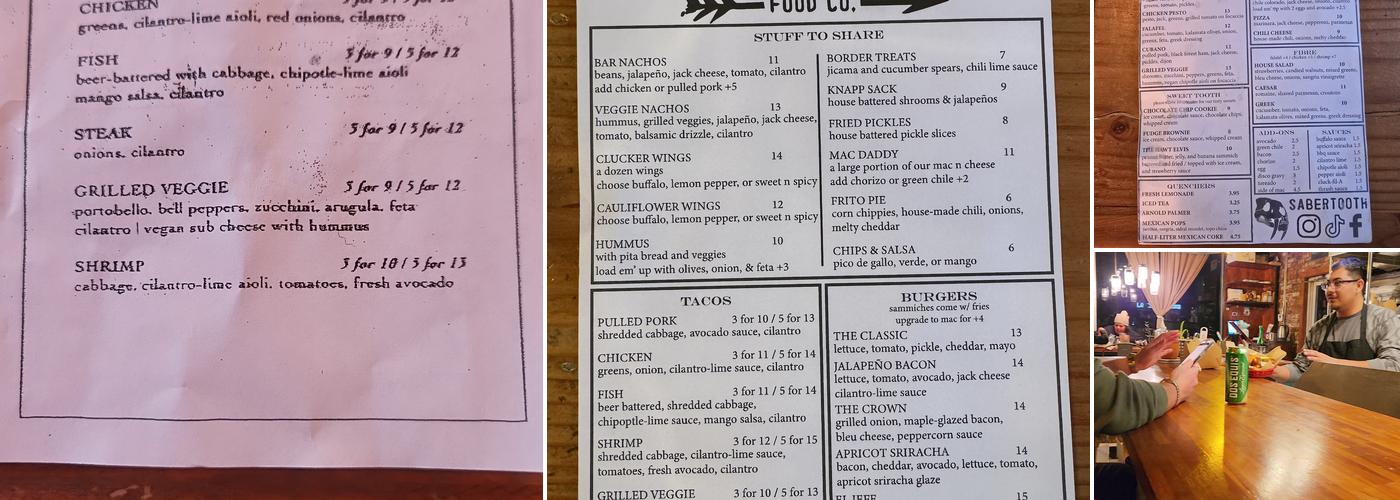 Sabertooth Food Co. Menu