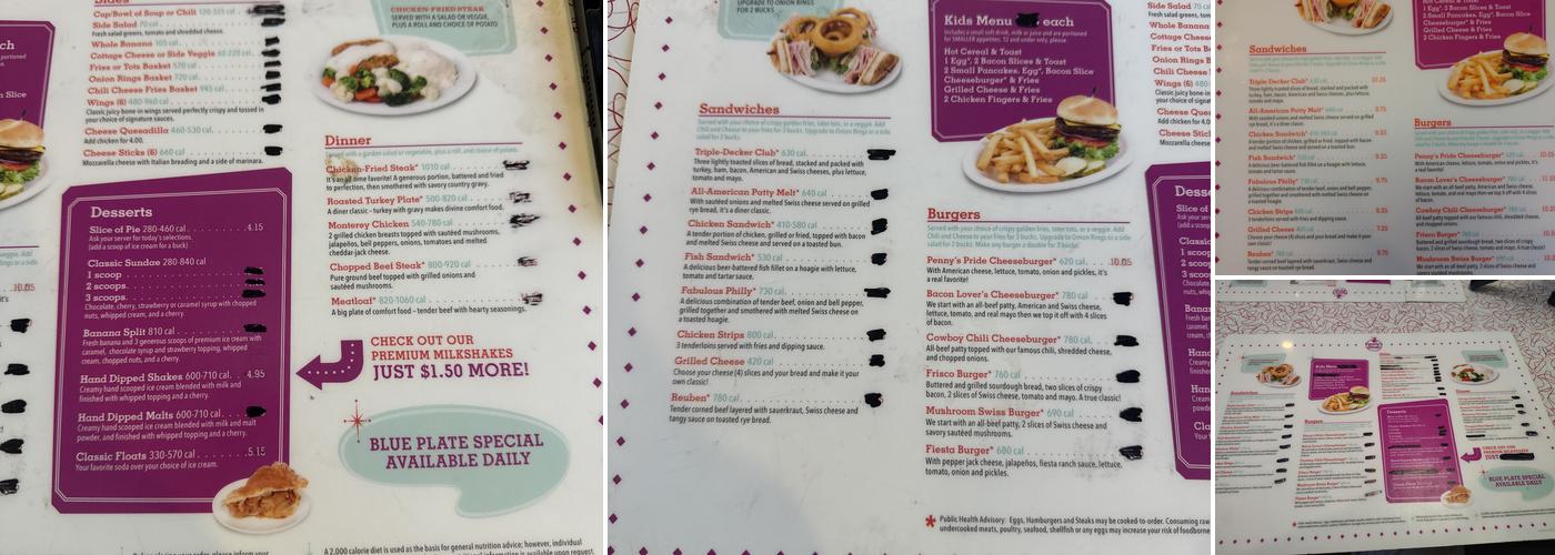 Penny's Diner Menu