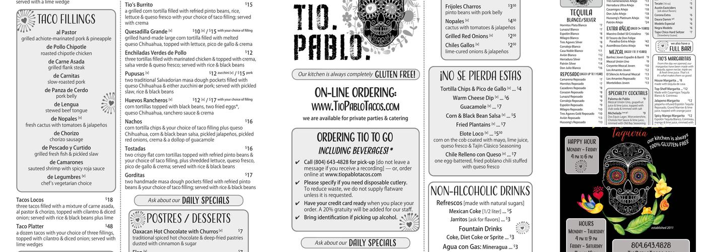 Tio Pablo Menu