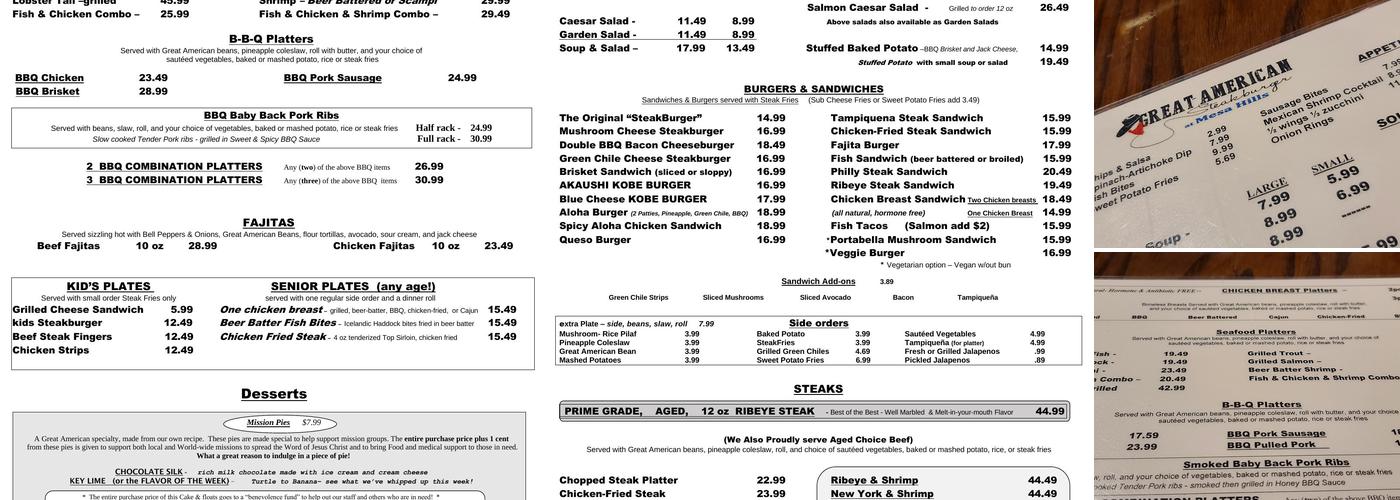 Great American Steakburger Menu