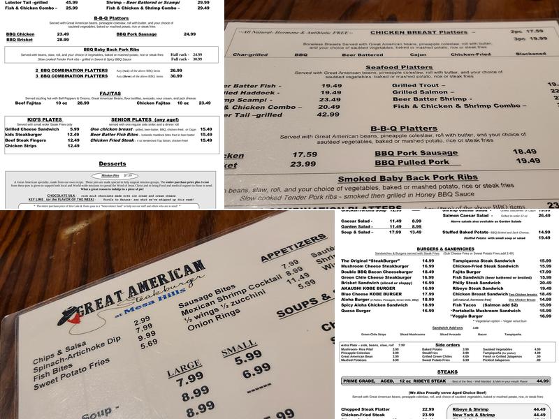 Great American Steakburger Menu