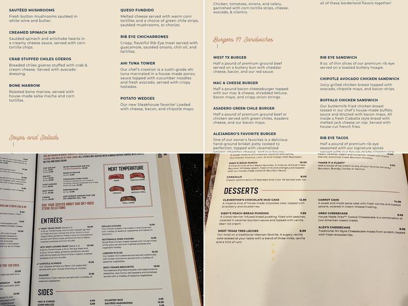 West Texas Chophouse Menu