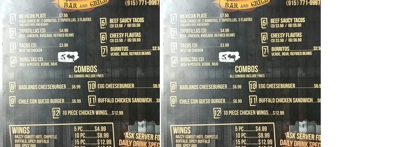 Paulinas Badlands Bar and Grill Menu