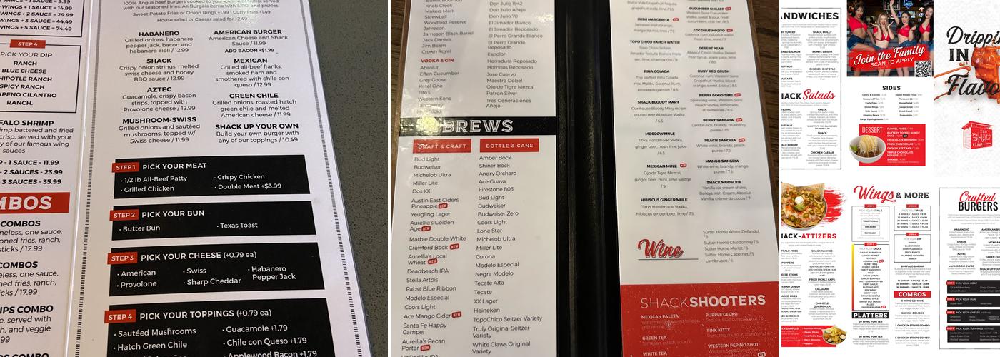 The Shack Wings & Brews Menu