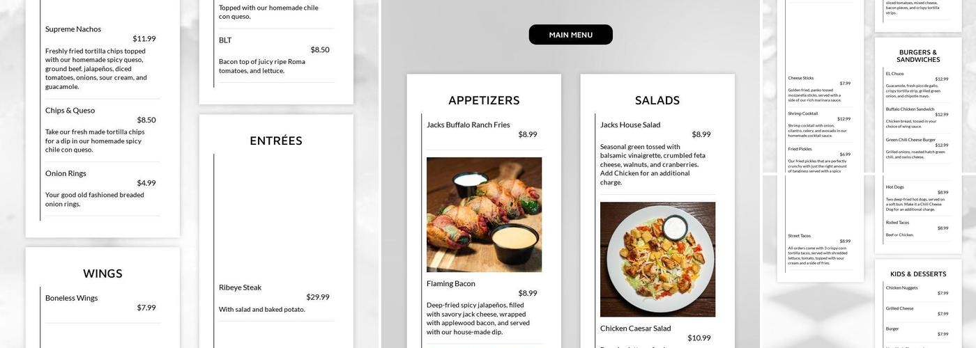 Jack's Beach House Menu