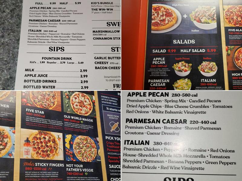 Pie Five Pizza Menu