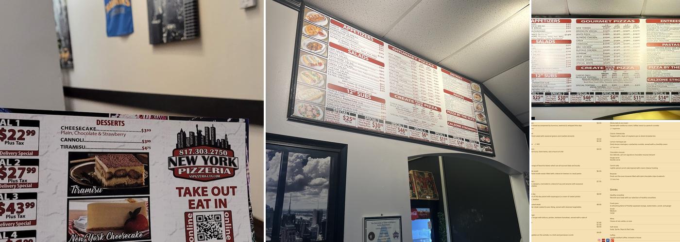 N.Y Pizzeria Menu