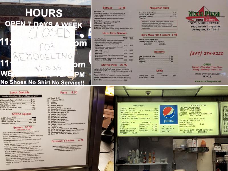 Nizza Pizza & Pasta Menu