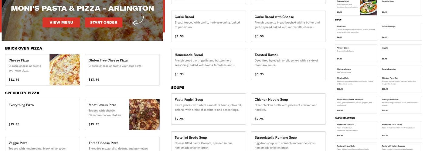 Moni's Pasta & Pizza - Arlington Menu