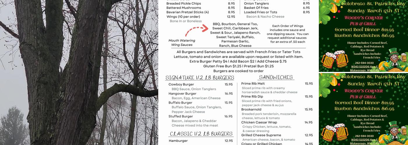 Woody's Corner Pub & Grill Menu