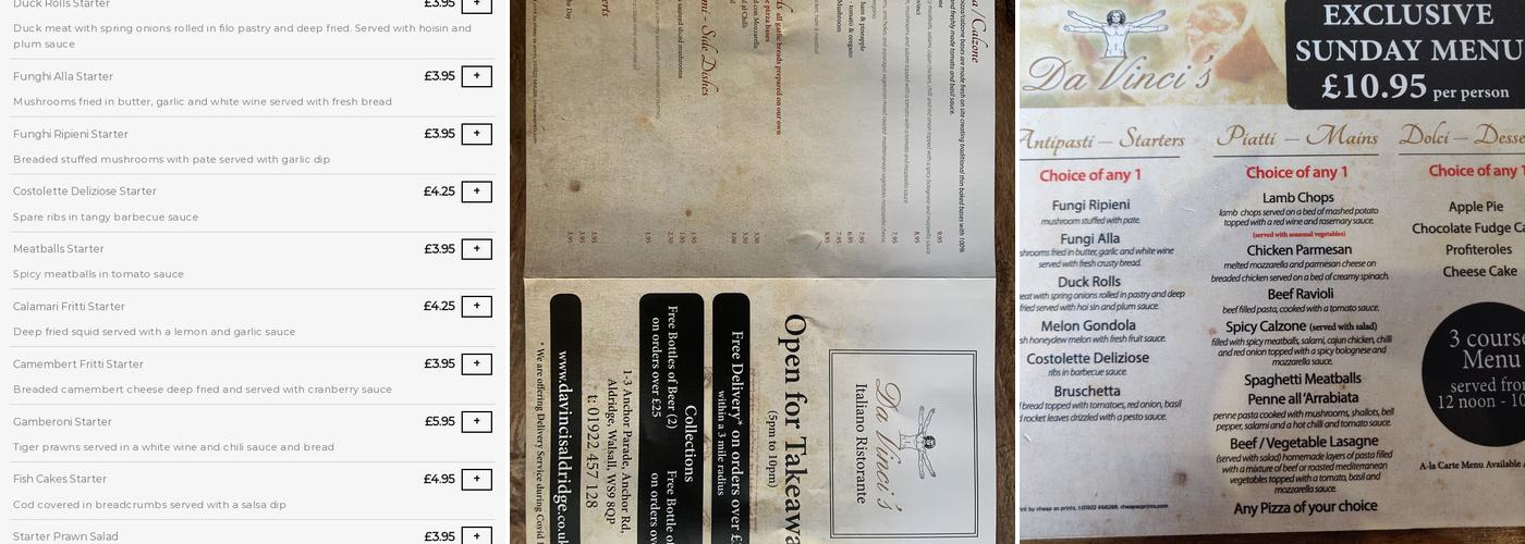 Da Vinci's Menu