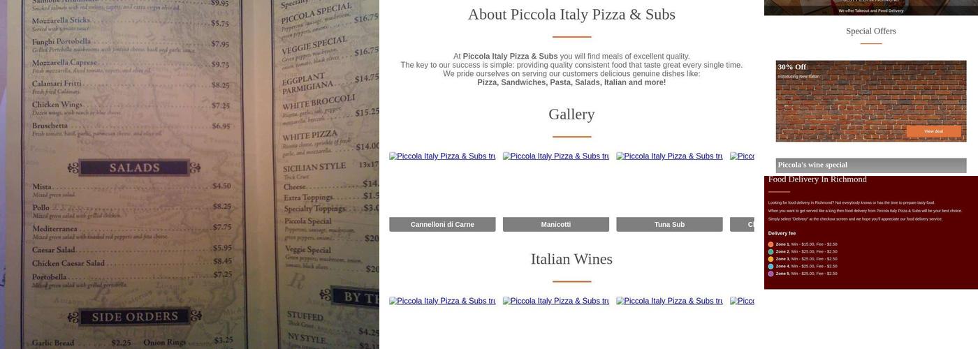 Piccola Italy Pizza & Subs Menu