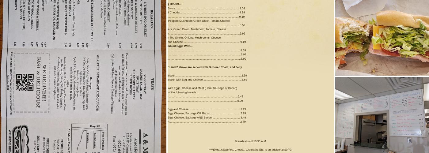 A & M Cafe Menu
