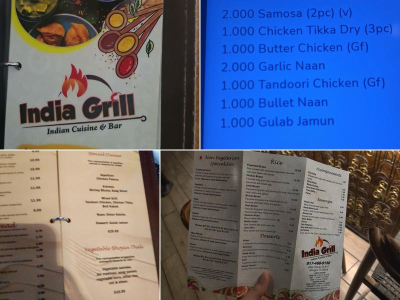 India Grill indian restaurant and bar Menu