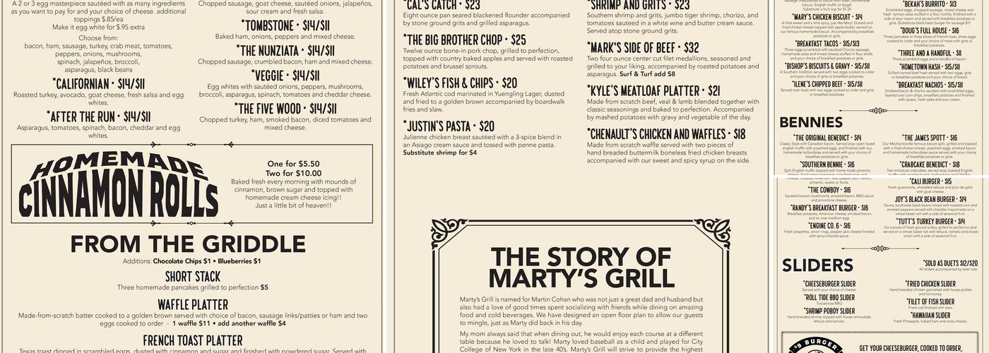 Marty's Grill Menu