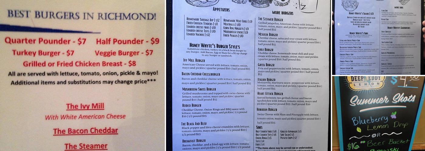 Honey Whyte's All American Cafe Menu