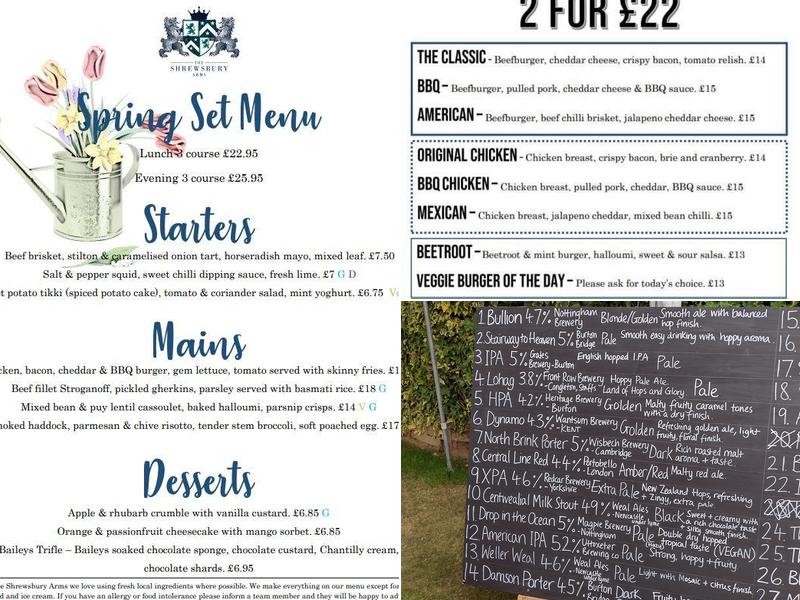 The Shrewsbury Arms Menu