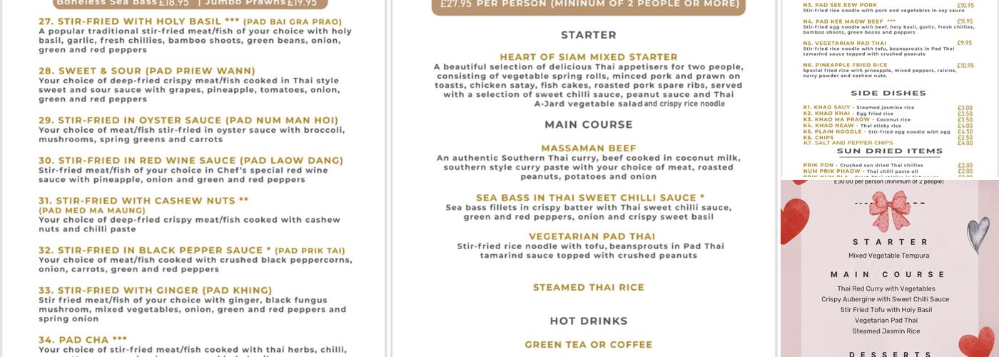 Heart of Siam Menu