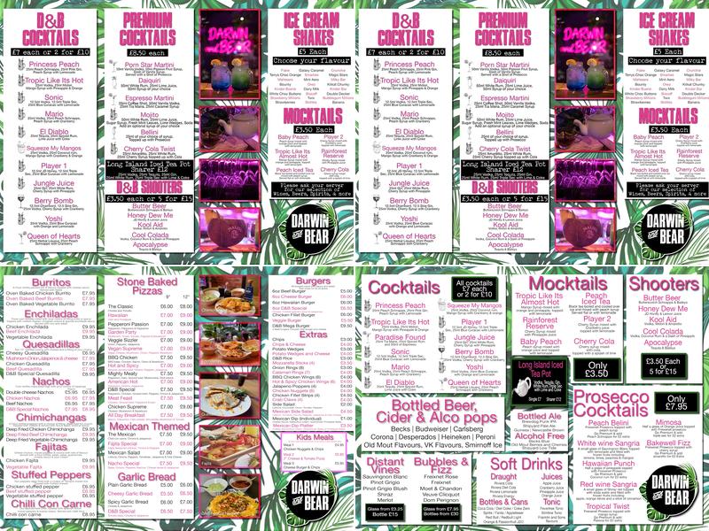 Darwin and Bear Uttoxeter Menu