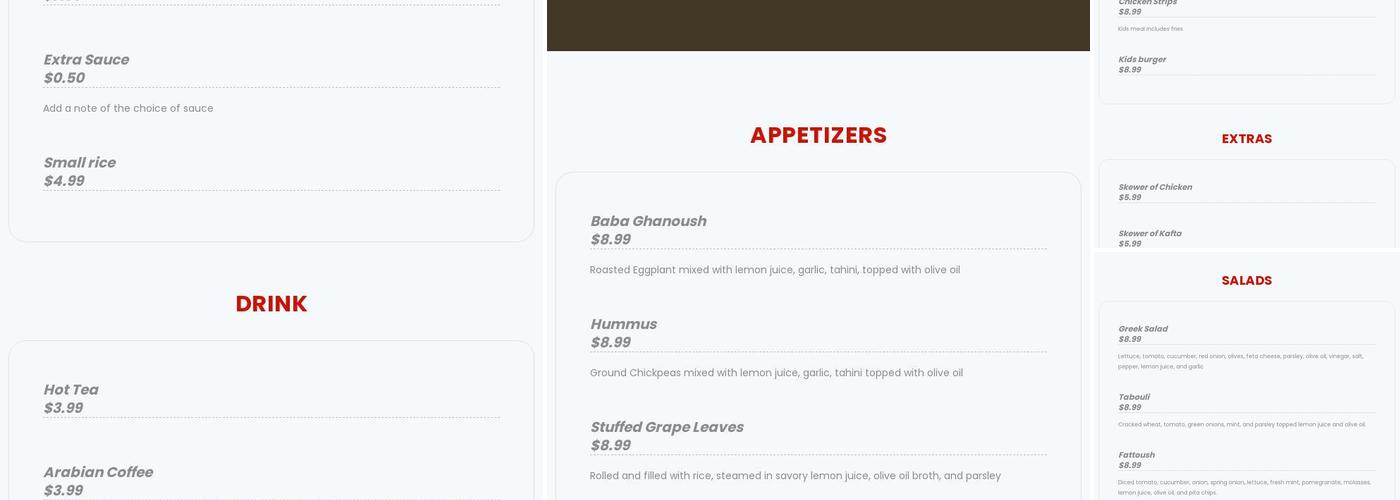 Hala Cafe Menu