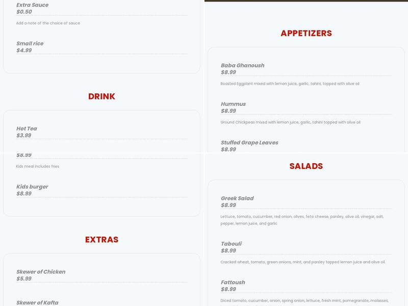 Hala Cafe Menu