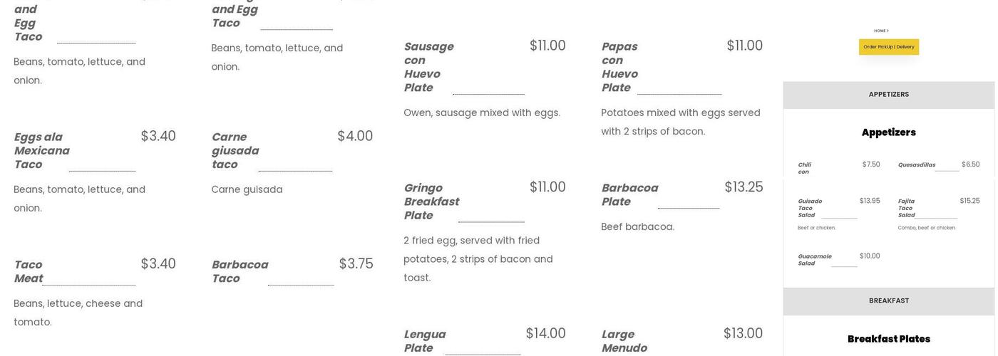 Bigotes restaurant Menu