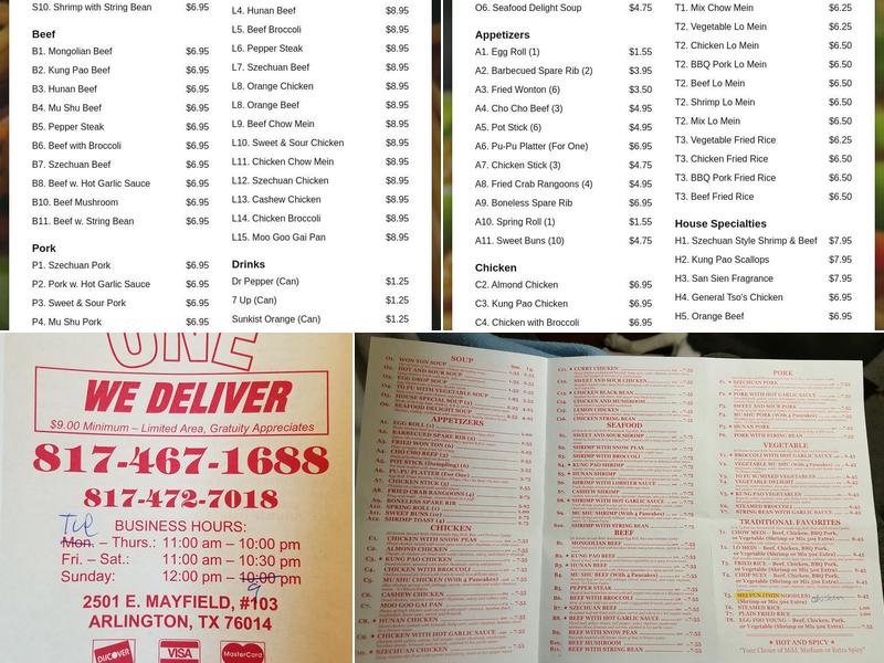 China One Menu
