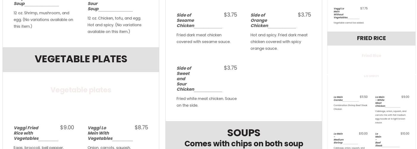 Joy Luck Menu