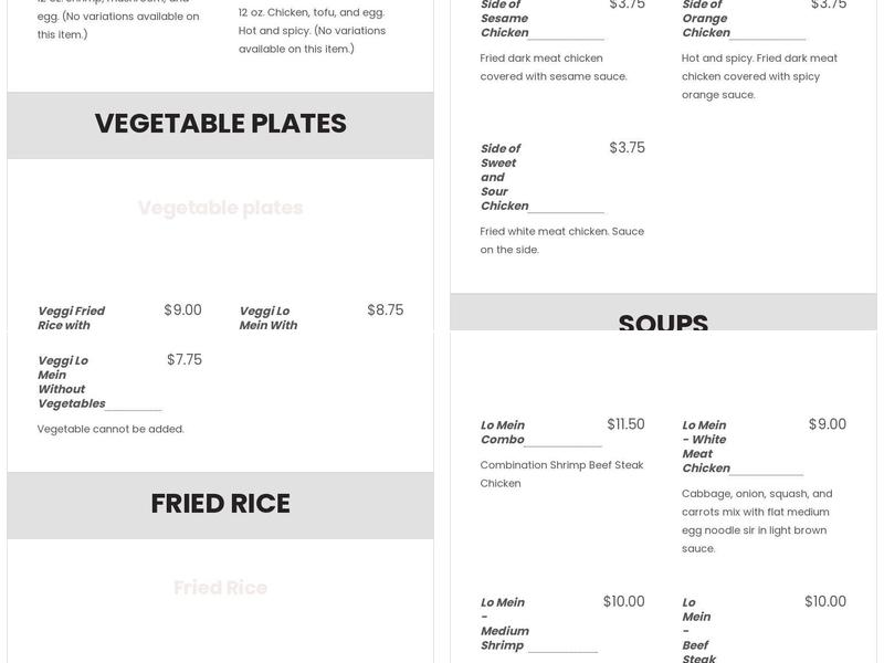 Joy Luck Menu