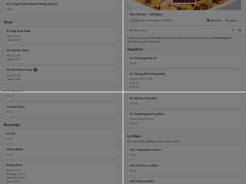 Rice Xpress Menu