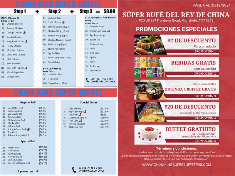 China King Super Buffet Menu