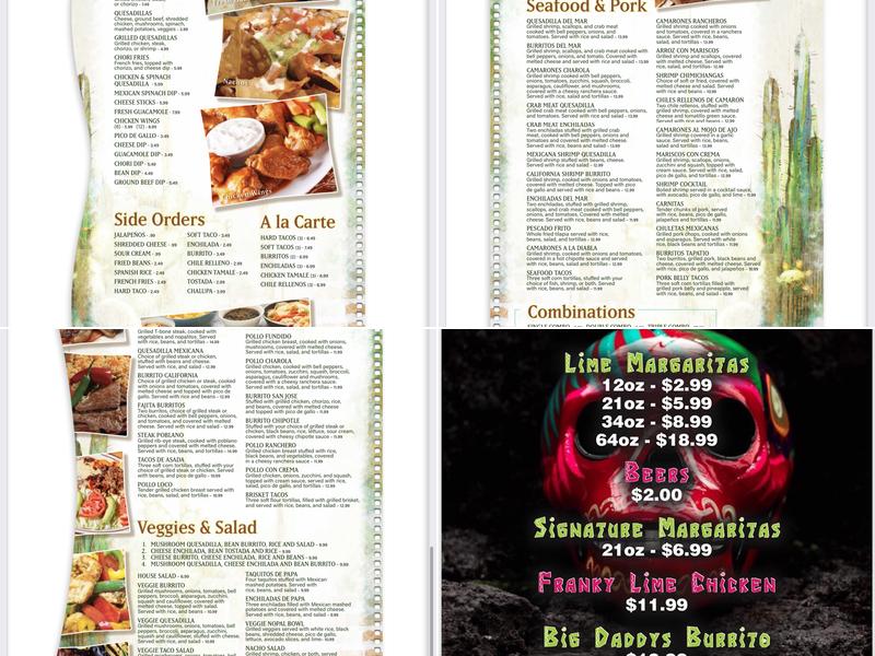 El Nopal II Mexican Restaurant Menu