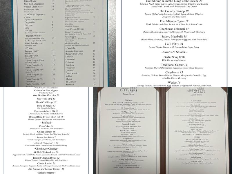 Mercury Chophouse - Arlington Menu