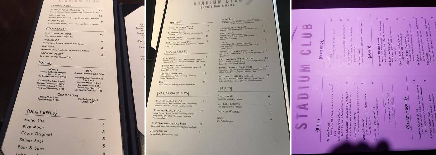 At&t Stadium Sports Bar Menu