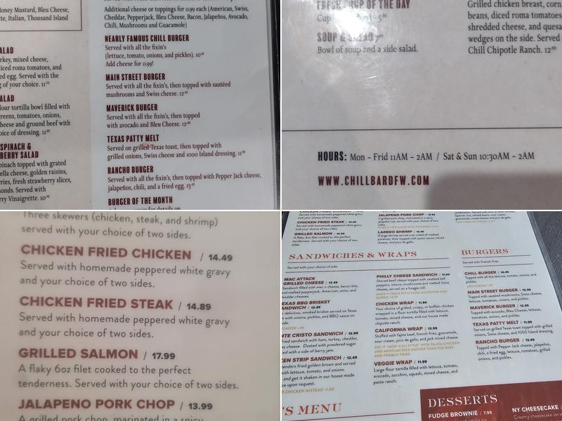 Chill Bar & Grill Grapevine Menu