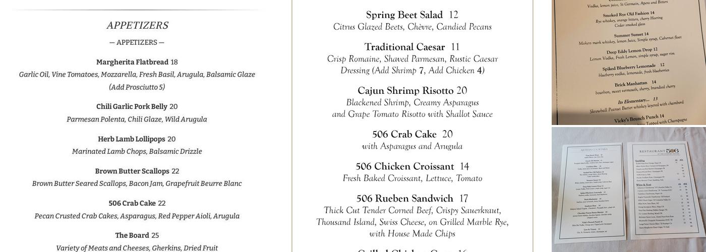 Restaurant506 Menu