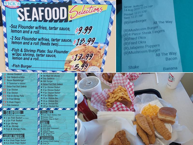 Vick's Famous Hamburgers Menu