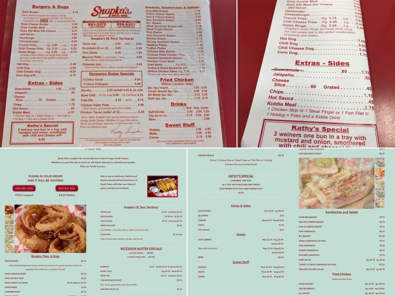 Snapka's Drive Inn Menu