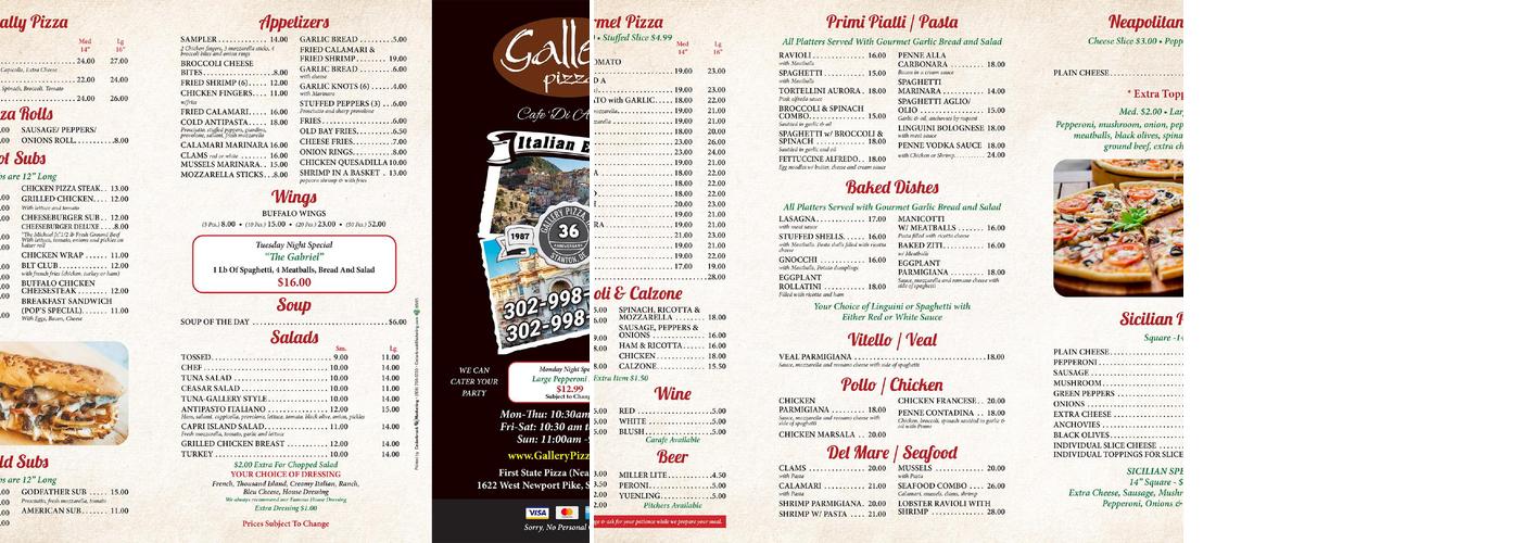 Gallery Pizza Menu