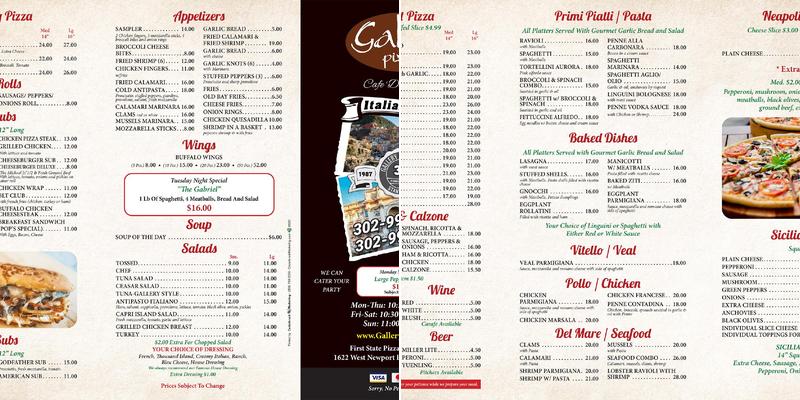 Gallery Pizza Menu