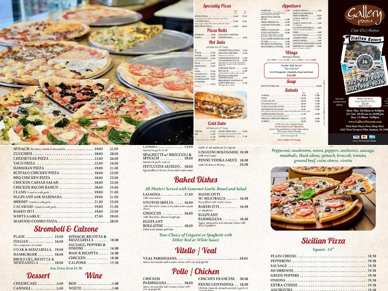 Gallery Pizza Menu