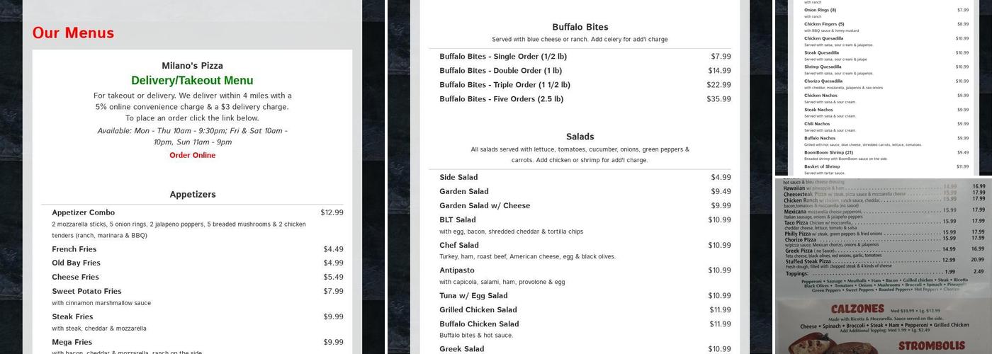 Milano Pizza Menu