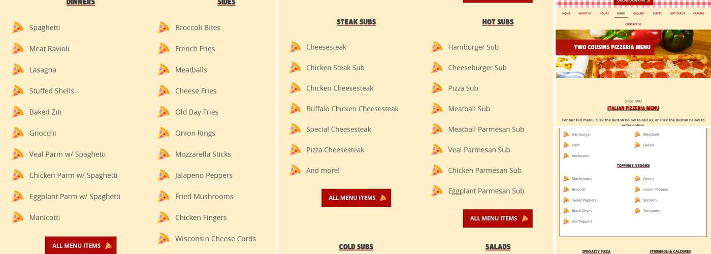 Two Cousin's Pizza Menu