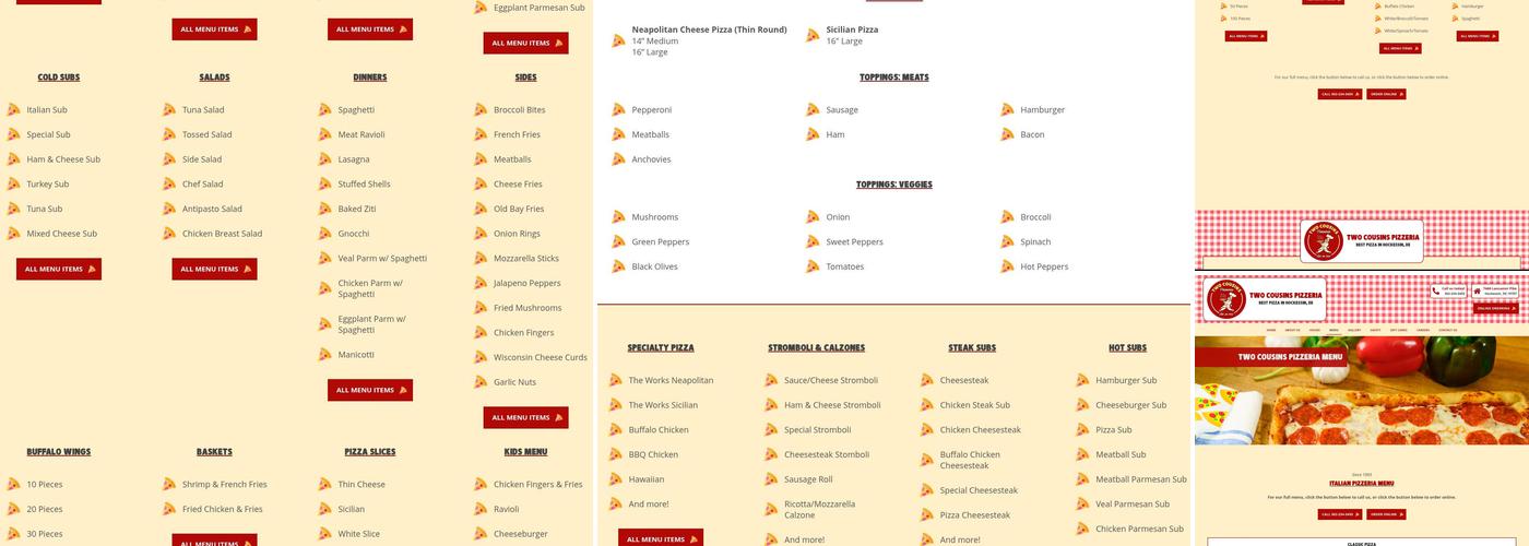 Two Cousin's Pizza Menu