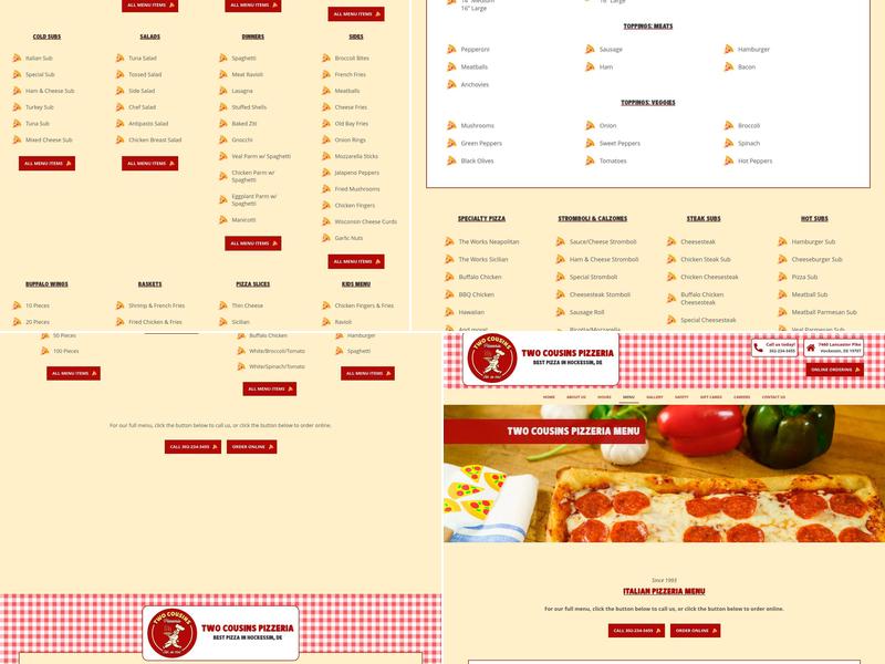 Two Cousin's Pizza Menu