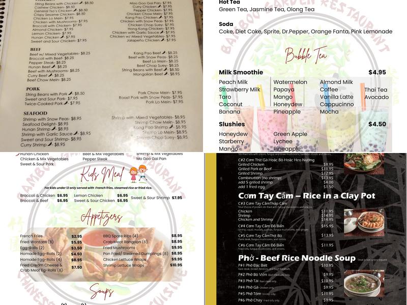 Bamboo Garden Restaurant Menu