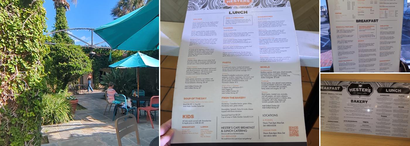 Hester's Cafe Lamar Park Menu